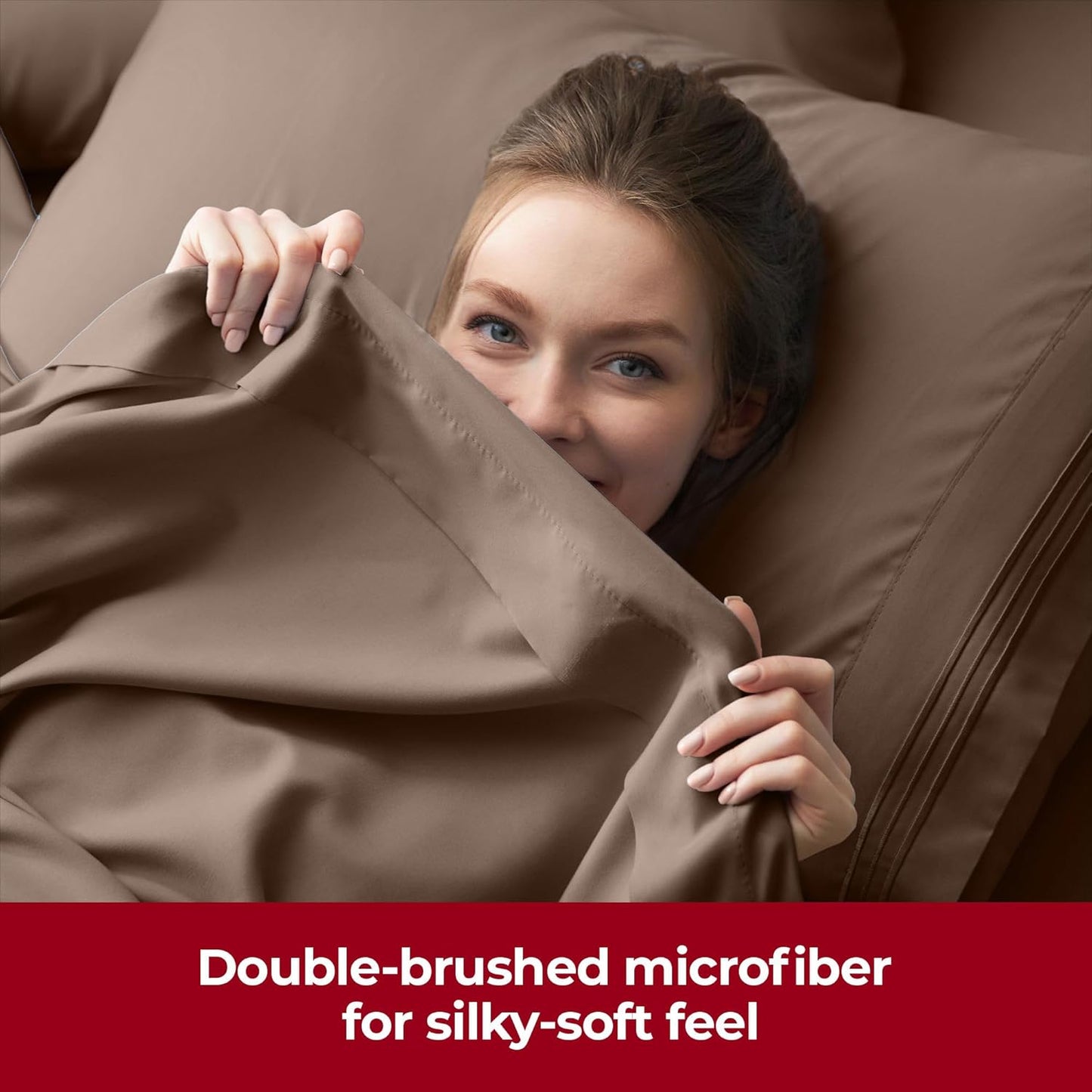 Mellanni Extra Deep Split King Sheets - Hotel Luxury, Ultra Soft & Cooling Bedding - 5 PC Set in Brown