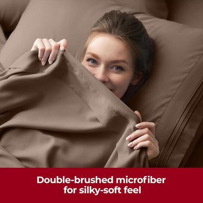 Mellanni Extra Deep Split King Sheets - Hotel Luxury Bedding Set | Ultra Soft, Cooling, Stain Resistant (Brown)