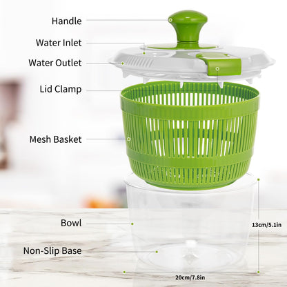 Salad Spinner, Fruit and Vegetable Washer, Spin and Dry Salad Greens, 3 QT Lettuce Spinner with Bowl and Mesh Basket