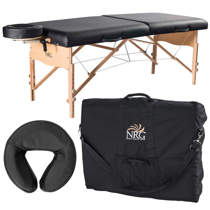 Chi Massage Portable Table Package by NRG - Lightweight, Folding Massage Therapy Table - Ultra Comfortable - Made of Durable White Oak - Premium Headrest with Cushion, Carry Case - Color Black