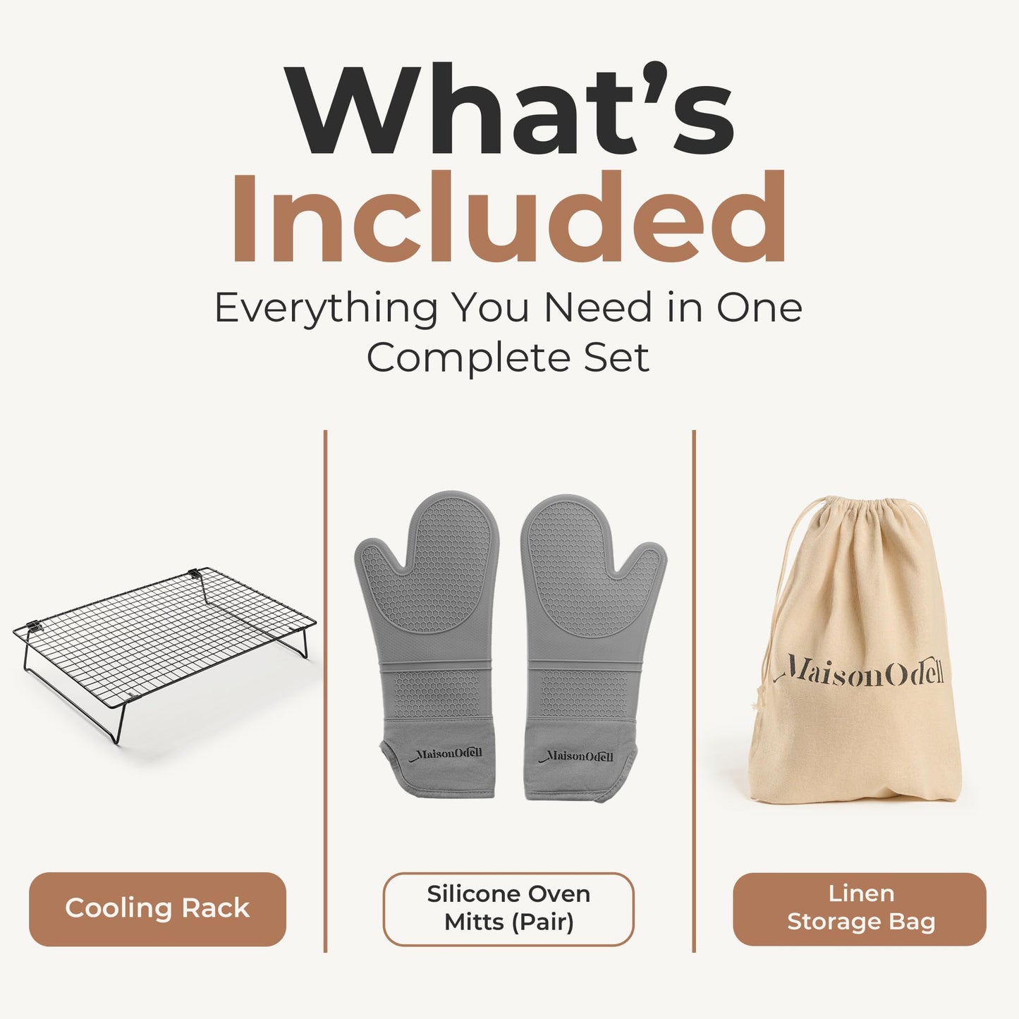 MaisonOdell Sourdough Cooling & Storage Set – Bread Cooling Rack (17×11×3), Linen Bread Bag (15×12), Heat-Resistant Oven Mitts – Complete Bread Cooling & Storage Solution