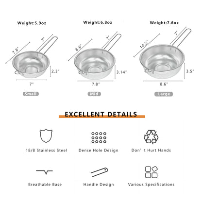 ICEICE Metal Fine Mesh Strainer and Colander for Kitchen with Handle, Stainless Steel Pasta Strainer/Kitchen Funnel/Collander/Sifter for Strain/Wash Vegetables, Fruits, Spaghetti, Rice (10.2＂)