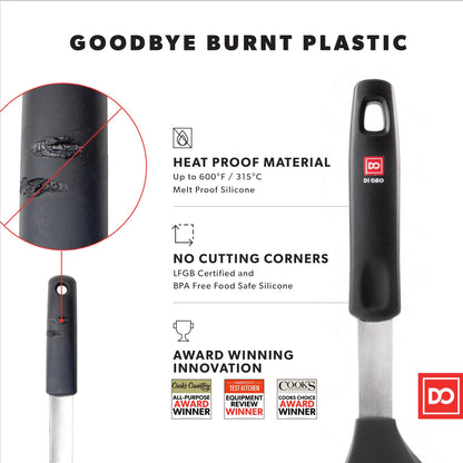 Silicone Turner Pancake Spatula - Nonstick Cookware Safe 600°F Heat-Resistant Flexible & Thin Cooking Flipper for Eggs - Reinforced Stainless Steel Core - BPA Free & Dishwasher Safe by DI ORO