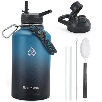 EvoPhlask 64 oz Insulated Water Bottle(Cold for 48Hrs), Large Stainless Steel Water Bottle BPA Free, Leak Proof Half Gallon Water Jug for Sport, Hiking, Camping, Travel, Indigo Black