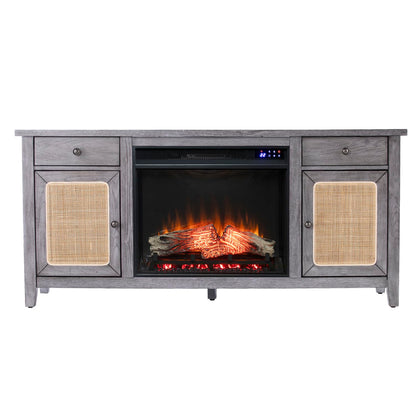 SEI Furniture Edderton Electric Fireplace TV Stand with Storage for TVs up to 56 Inches, Color Changing LED Flame, Gray