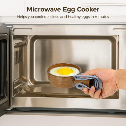 Toyosport 4 Sets Egg Cookers, Ceramic Microwave Cookers with Heat-resistant Silicone Pads, Egg Poachers with Dome Lids & Hollow Handles, 12 oz Clay Bowls for Eggs, Soup, Oven & Dishwasher Safe