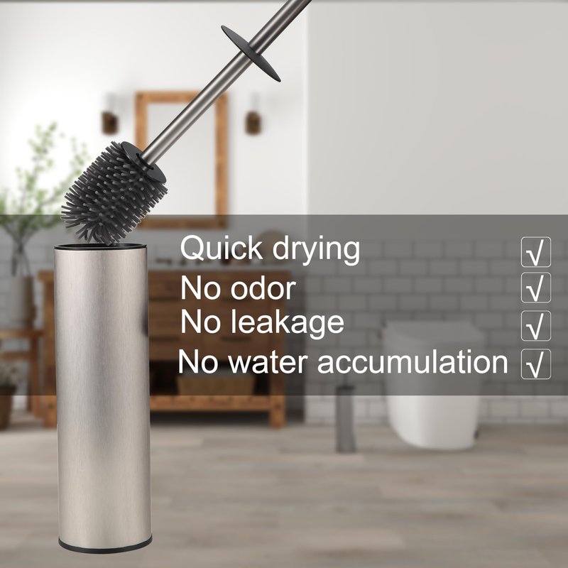 KLDKLD Toilet Brush and Holder Set Premium Material Toilet Bowl Cleaner Free Standing Toilet Bowl Brush and Holder 1pack Brushed Nickel