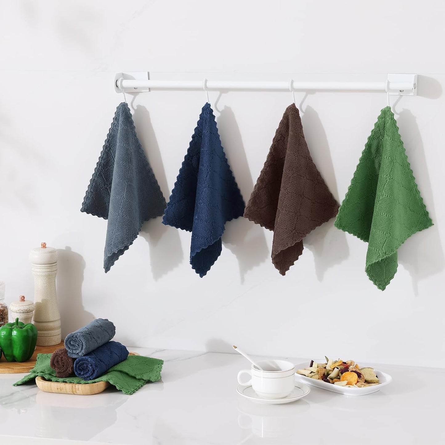 12 Pack 10 10 inches, Homaxy Kitchen Dish Cloths, Super Soft and Absorbent Coral Velvet Dish Towels, Nonstick Oil Fast