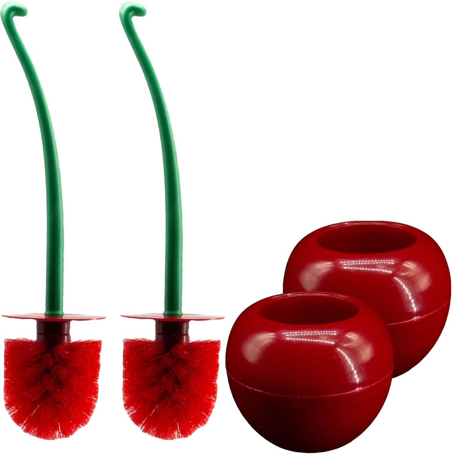 Cherry Toilet Brush Set, Cute Standing Toilet Bowl Brush and Holder, Long Handle, Pack of 2, Red