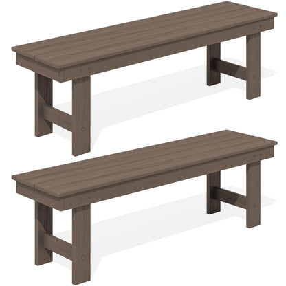 SERWALL 2-Person Outdoor Bench Backless, HDPE Outdoor Benches Weatherproof, 660 Lbs Weight Capacity, Poly Lumber Patio Furniture for Garden, Porch and Park, Coffee, 2 Pack