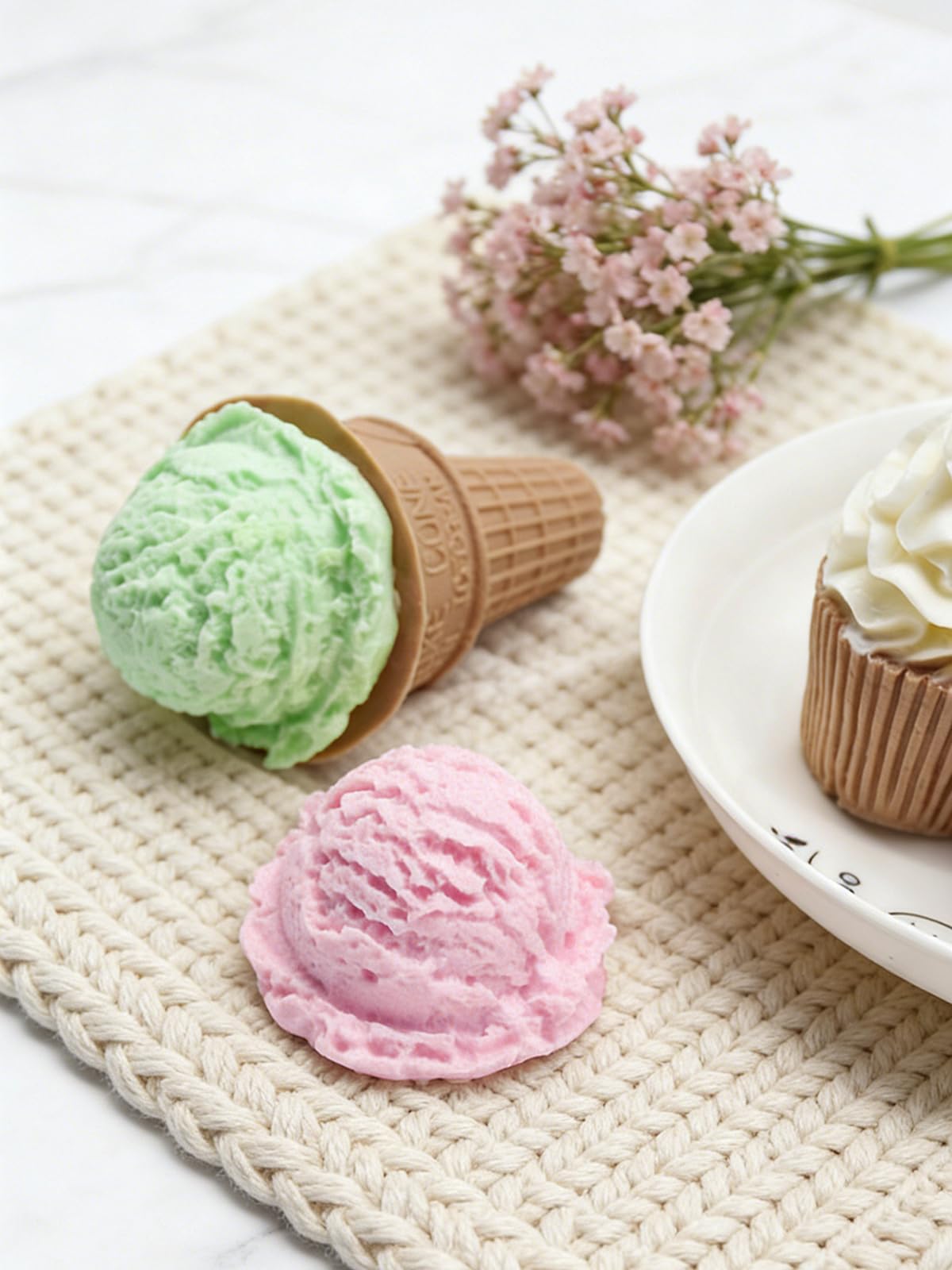 Liiaiyter Ice Cream Silicone Mold with Edge, 2 Pieces Ice-Creams Resin Candle Mold, Soap Mold for Wedding Birthday Party Decor Soap Craft DIY Crafts Chocolate Fondant(Ice-Cream Ball)