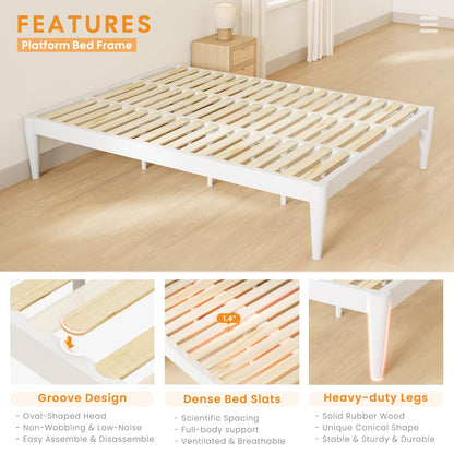 IOTXY Twin-XL Platform Bed Frame - Solid Wood 16-Inch Height Mattress Foundation Base with Densely Slats and Heavy-Duty Support Legs, No Box Spring Needed, White