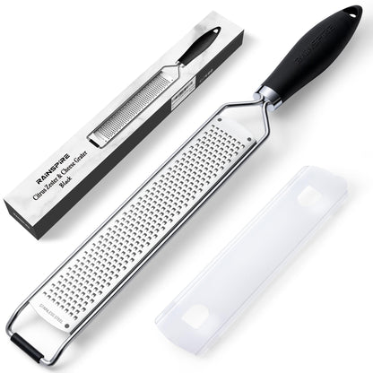 Upgraded Citrus Lemon Zester Grater, Easy Clean Dishwasher Safe, for Ginger Garlic Parmesan Cheese, 304 Stainless Steel Blade, Protect Cover, Baking Supplies, Black