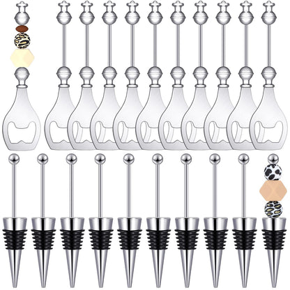 Sunnychicc 20 Pcs Beadable Wine Stoppers Bulk Beadable Beer Opener Set 10 Decorative Beaded Wine Bottle Stopper 10 Alloy Bottle Opener for DIY Crafts Spring Easter Summer Bar Wedding Party Favor Gifts