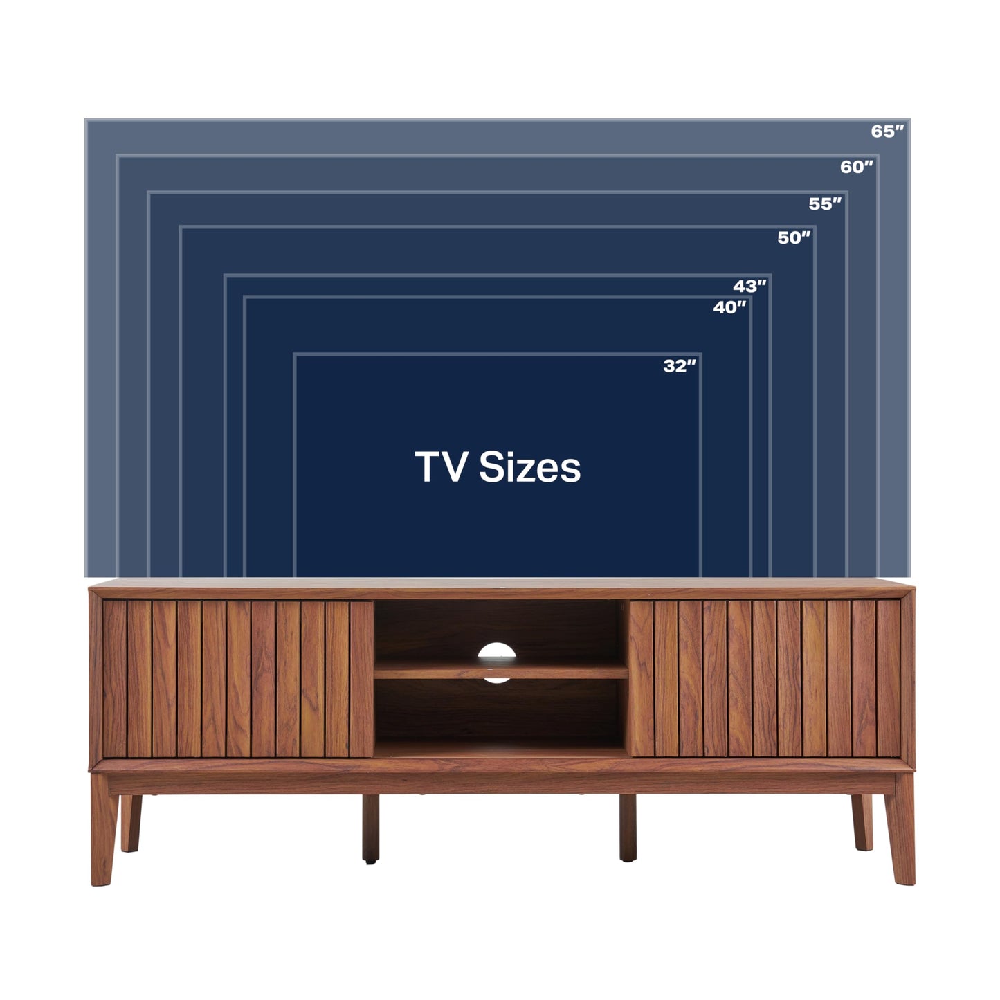 JONATHAN Y Gennaro 58" Mid-Century Wood TV Stand Media Console with Slatted Sliding Doors, Entertainment Center for Living Room with Adjustable Shelves and Cable Management, Walnut TVS1000B