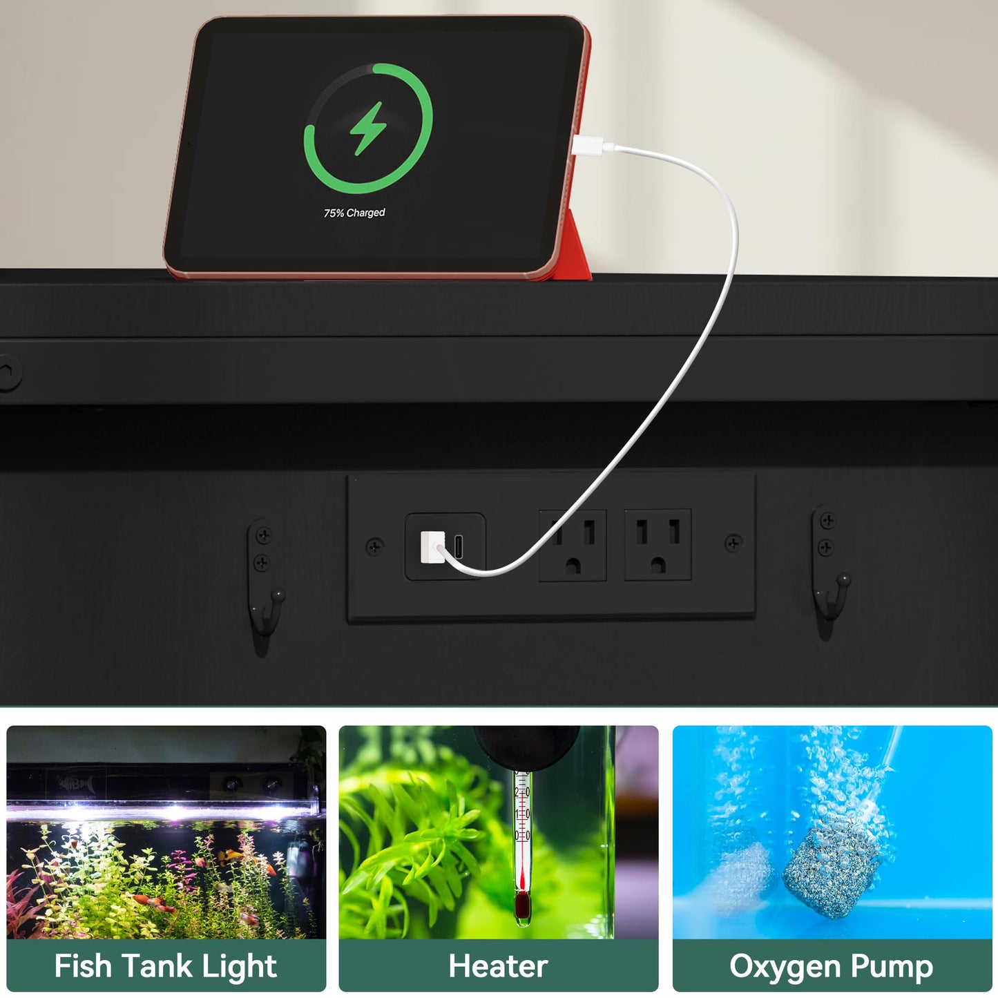 YITAHOME 120 Gallon Fish Tank Stand with Power Outlets, Heavy Duty Metal Large Aquarium Stand with Cabinet, Reptile Tank Turtle Terrariums Table for Fish Tank Accessories Storage,1100LBS Capacity
