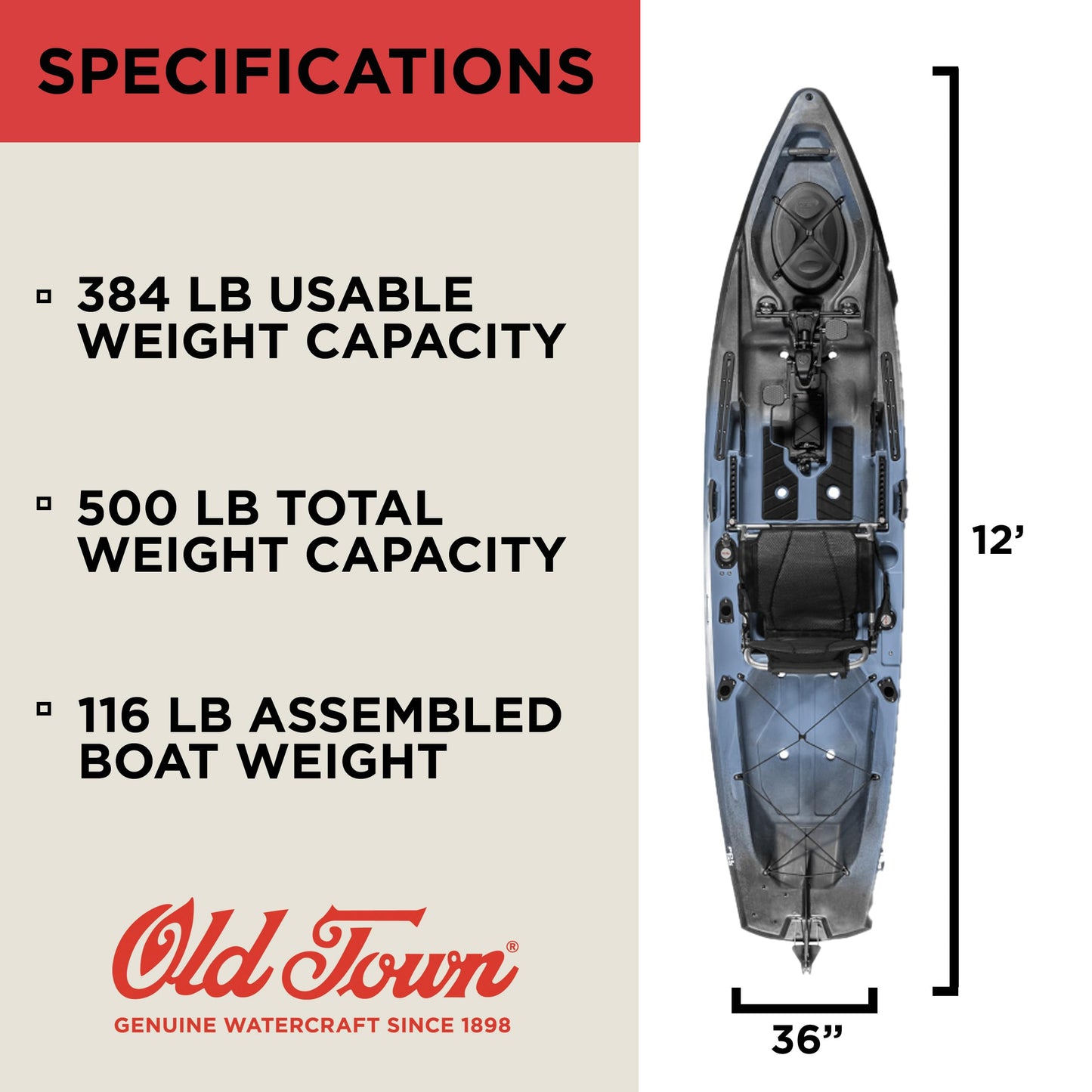 Old Town Sportsman PDL 120 Solo Sit-on-Top Fishing Pedal Kayak, 12 ft, Steel Camo