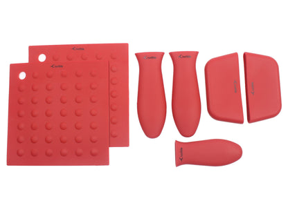 Silicone Hot Handle Holders, Potholders (7-Pack Mix Red) for Cast Iron Skillets, Pans, Frying Pans & Griddles, Metal and Aluminum Cookware Handles - Sleeve Grip, Handle Cover