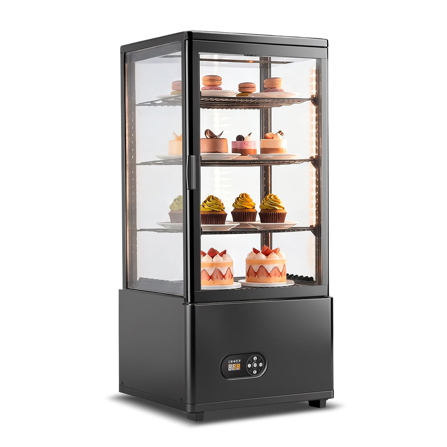 Tylza Refrigerated Display Case Countertop, 2.7 Cu.Ft/78L Commercial Display Refrigerator, LED Lighted Showcase, Double Glass Door, 32-54°F, Auto Defrost Air Cooling for Bakery, Cafe, Store
