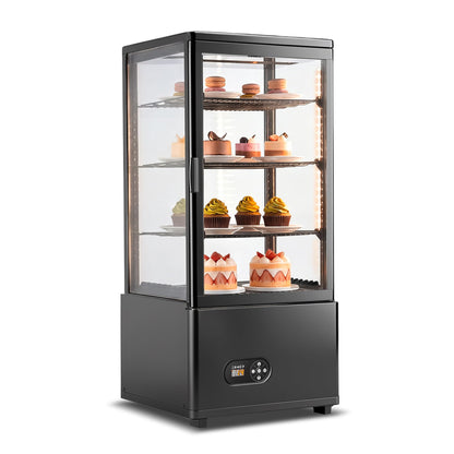 Tylza Refrigerated Display Case Countertop, 2.7 Cu.Ft/78L Commercial Display Refrigerator, LED Lighted Showcase, Double Glass Door, 32-54°F, Auto Defrost Air Cooling for Bakery, Cafe, Store