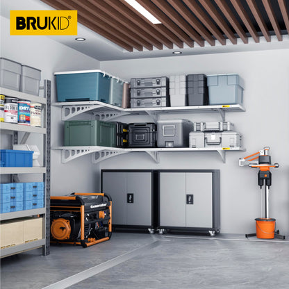 Brukid 4Pack 1.64x4ft Adjustable Metal Garage Wall Shelving Heavy Duty Garage Storage Shelf Wall Mounted White