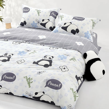 SAPHREAS Home Queen Size Cute Cartoon Pandas Duvet Cover Set 3pcs Animal Comforter Cover 100% Cotton Kids Duvet Cover Set 1 Duvet Cover 2 Pillow Shams