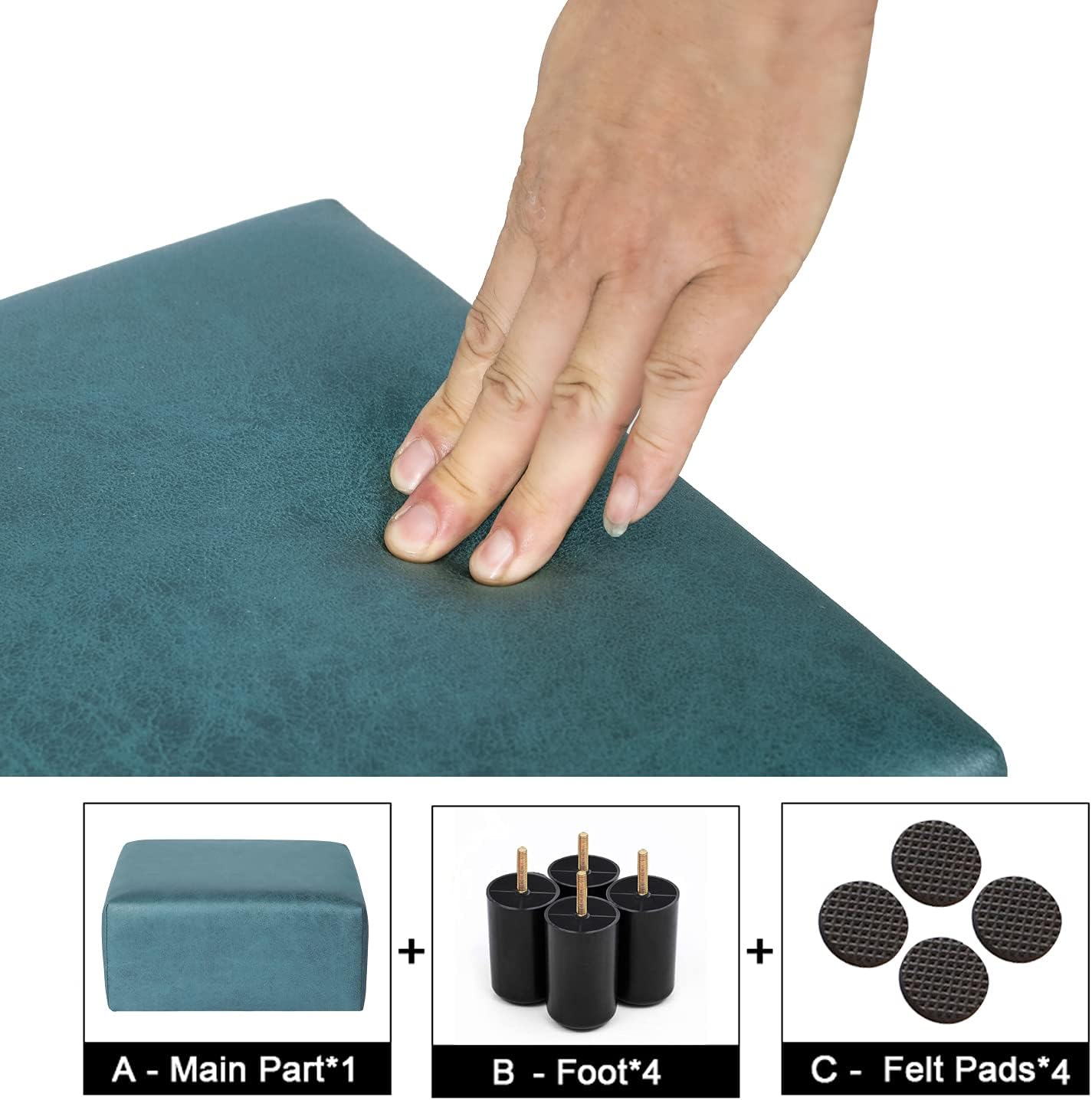 13" Homebeez Small Footstool Leathaire Fabric Ottoman Footrest Modern Home Living Room Bedroom Square Stool with Padded
