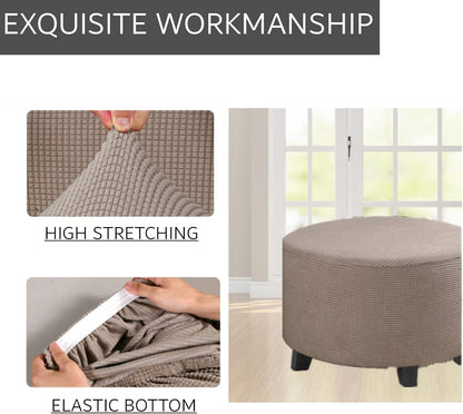 GAMUKAI 30"-41" Stretch Ottoman Slipcover Round Furniture Protector Fits Dia, for Footrests, Storage Ottomans & Folding