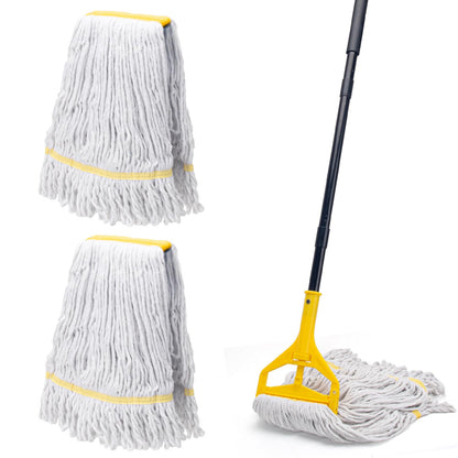 Commercial Mop with 3 Extra Large Replacement Heads,59" Long Handle Heavy Duty Industrial Mops for Floor Cleaning,Looped-End String Wet Cotton Mop for Home,Kitchen,Office,Garage,Concrete/Tile Floor