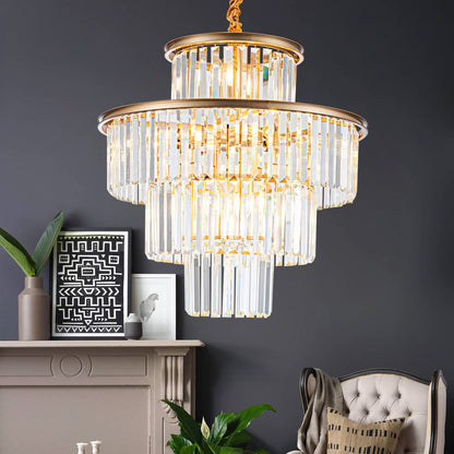 lighceac 23" 14-Light Modern Crystal Chandelier Light Fixtures 4-Tier Gold Luxury Chandeliers for Dining Room Round Hanging Pendant Lighting for Living Room Kitchen Entryway Bedroom Foyer Hallway