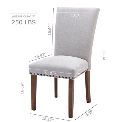 COLAMY Upholstered Parsons Dining Chairs Set of 6, Fabric Dining Room Kitchen Side Chair with Nailhead Trim and Wood Legs - Light Grey