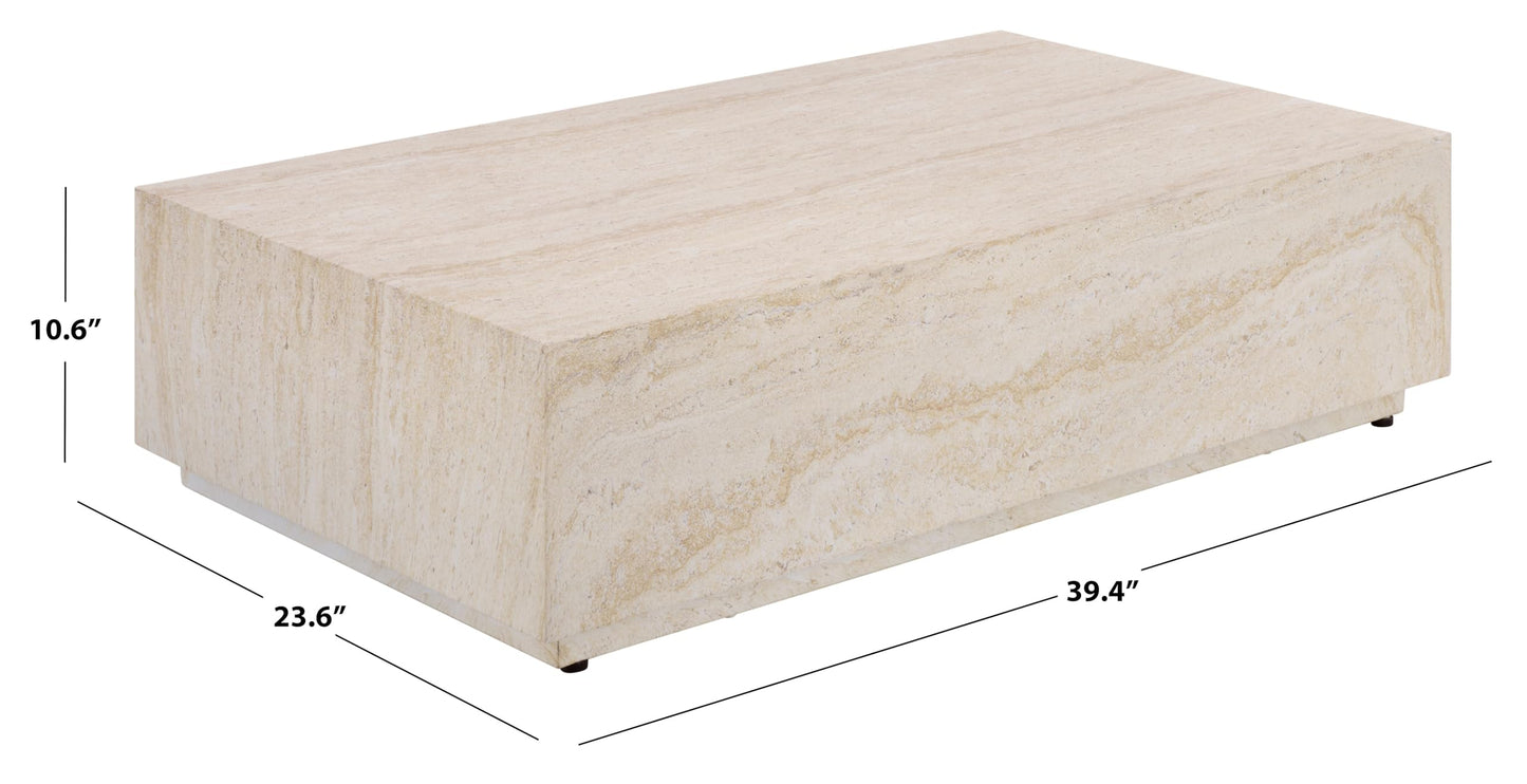 SAFAVIEH Outdoor - Tina Rectangle Coffee Table - Travertine-Effect - Fully Assembled - Weather Resistant - Ideal for Deck, Patio, Backyard, 39.4" W x 23.6" D x 10.6" H (PAT6213A)