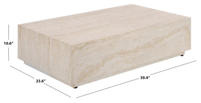 SAFAVIEH Outdoor - Tina Rectangle Coffee Table - Travertine-Effect - Fully Assembled - Weather Resistant - Ideal for Deck, Patio, Backyard, 39.4" W x 23.6" D x 10.6" H (PAT6213A)
