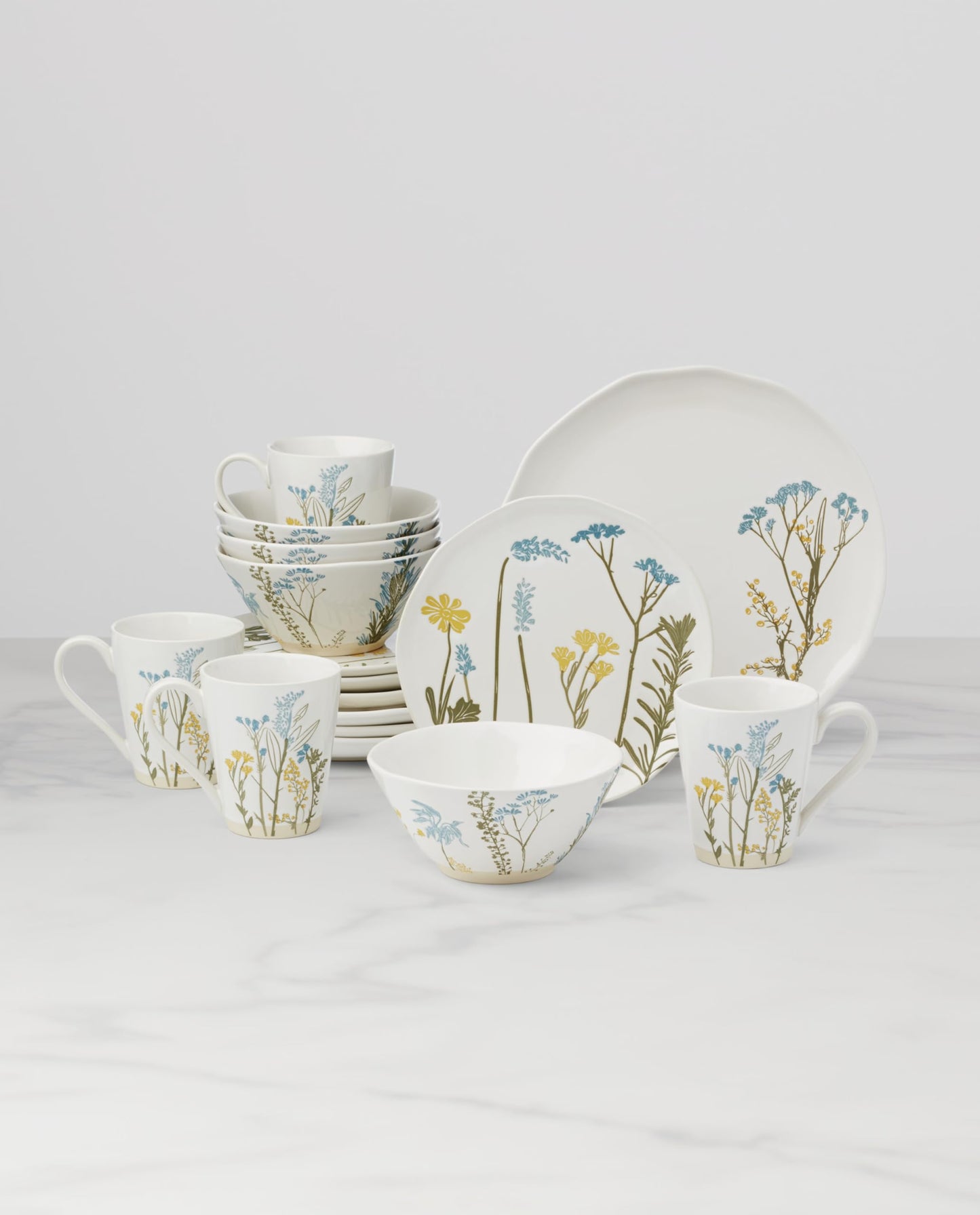 Lenox Dinnerware Sets, Wildflowers 16-Piece Dinnerware Set, Service For 4, Stoneware Material, Dishwasher Safe, Microwave Safe, Bowls, Plates And Bowls, Dinner Dishes, Includes Mugs (White, 16 Piece)