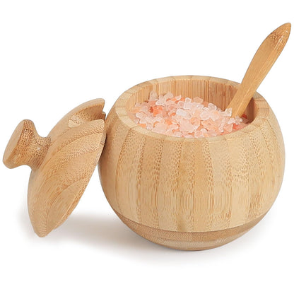 ZTHapwa Bamboo Salt Cellar with Lid and Spoon, 1/2 Cup Wooden Spice Box Storage Container for Kitchen and Restaurant Countertop, Organizes Himalayan Pink, Kosher, Sea Salts & Herbs
