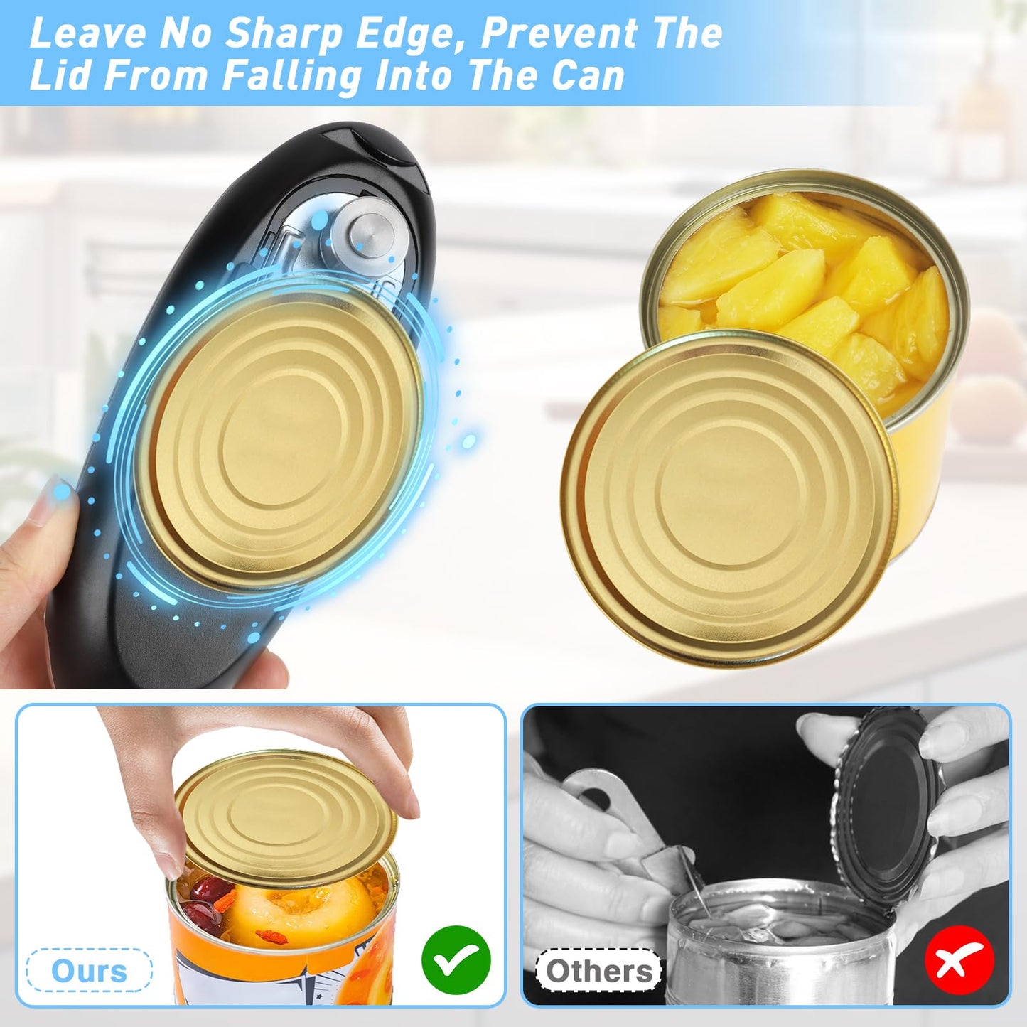 One-Touch Rechargeable Electric Can Opener - Hands-Free Automatic, Smooth Edge Opener for Seniors & Arthritis, USB-C Fast Charge, Compact for Kitchen, Camping, All Can Sizes (White)