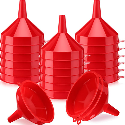 Honeydak 18 Pcs Plastic Funnels 4.7 Inch Wide Mouth Multi-Purpose Funnels with Long Reaching Spout for Filling Bottles Mason Jars Science Lab Use Funnel for Liquid (Red)