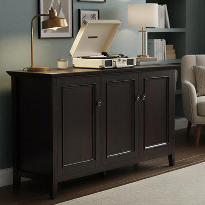 SIMPLIHOME Amherst 60-inch Wide Solid Wood 3-Door Storage Cabinet in Hickory Brown, Transitional-Style Buffet Sideboard for Living Room, Dining Room or Entryway