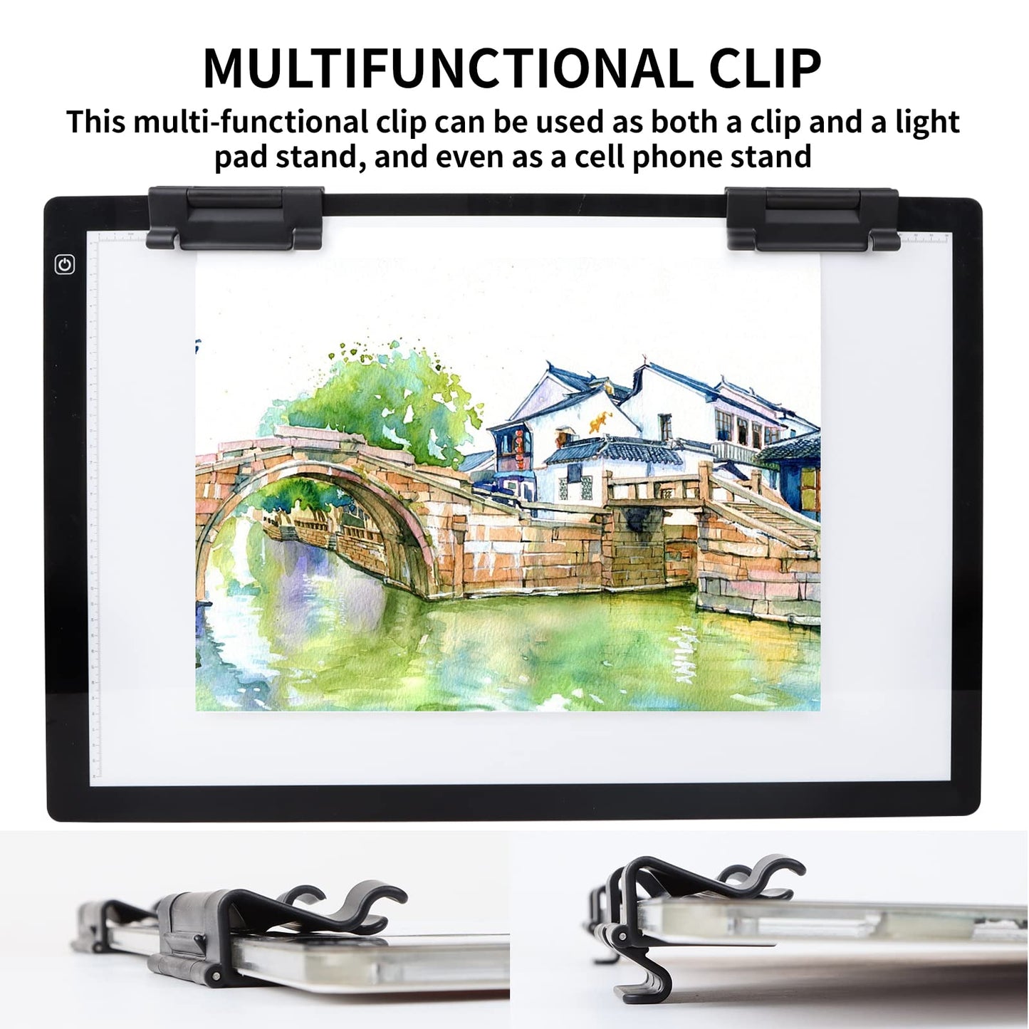TOHETO A2 Artist Tracing Light Pad with 2 Clips, 12V2A Adapter Power Stepless Dimmable Brightness Large Artcraft Light Box Copy Board for Diamond Painting Weeding Vinyl Tattoo Drawing (23.7''x15.8'')