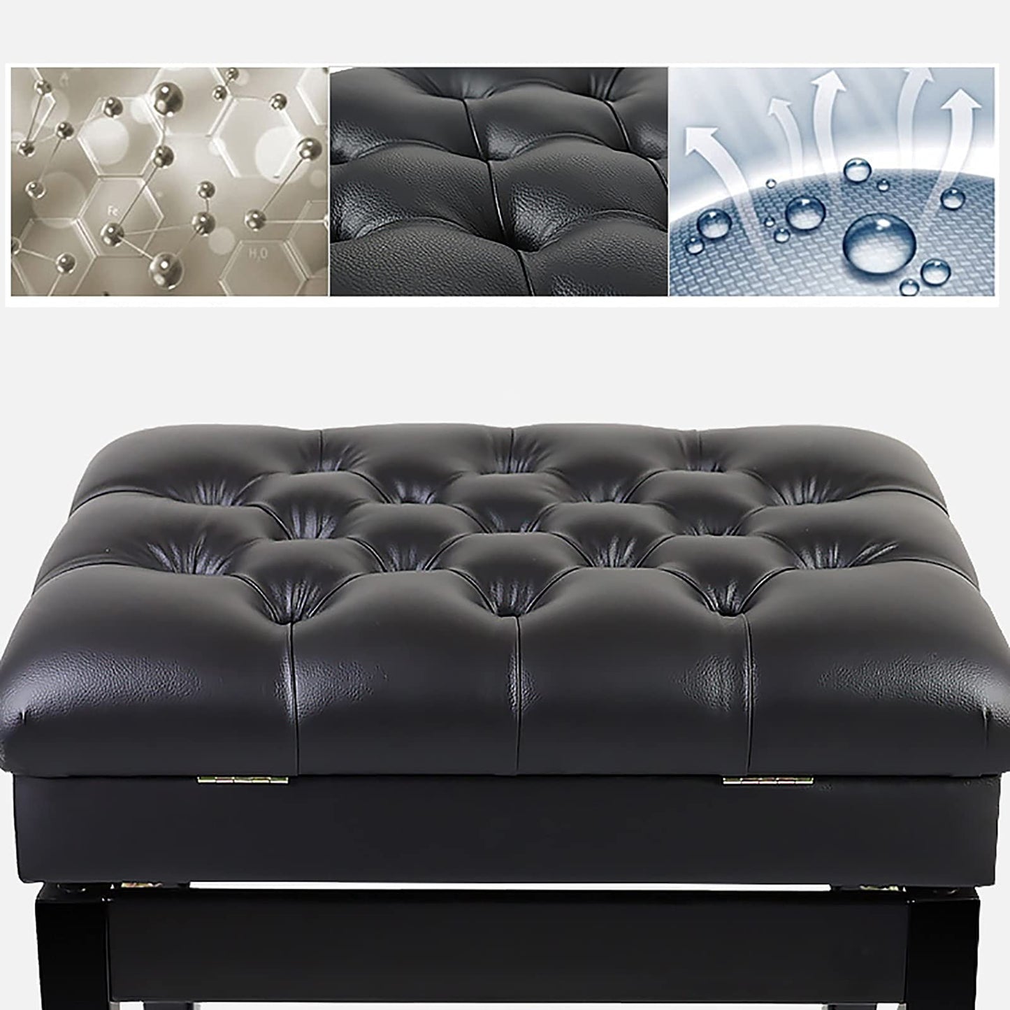 Leather Piano Bench Deluxe with Music Storage Height Adjustable Stool Comfortable Widened Cushion for Home & Professional Use zwart (zwart One Size)