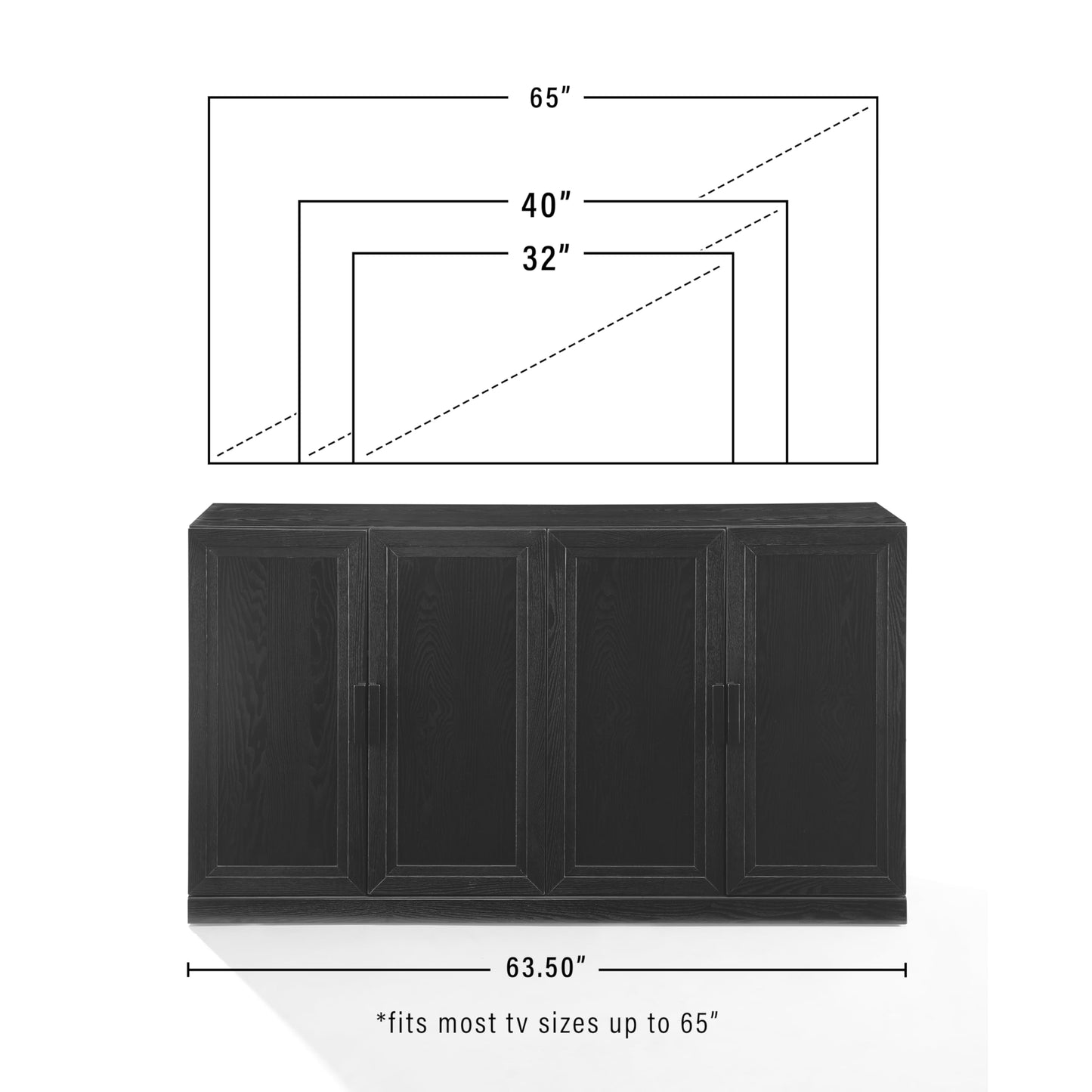 Crosley Furniture Essen Modern Sideboard Buffet Cabinet with Storage, TV Stand, Credenza, Black