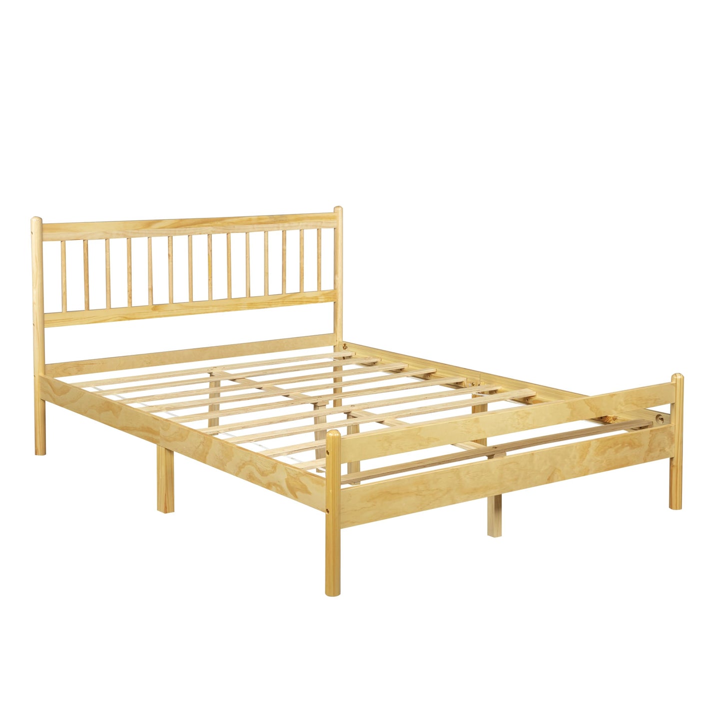 KEIKI Queen Size Bedframe with Headboard and Footboard, Pinewood Bed with Strengthened Bed Frame for Living Room, Bed Room, Natural
