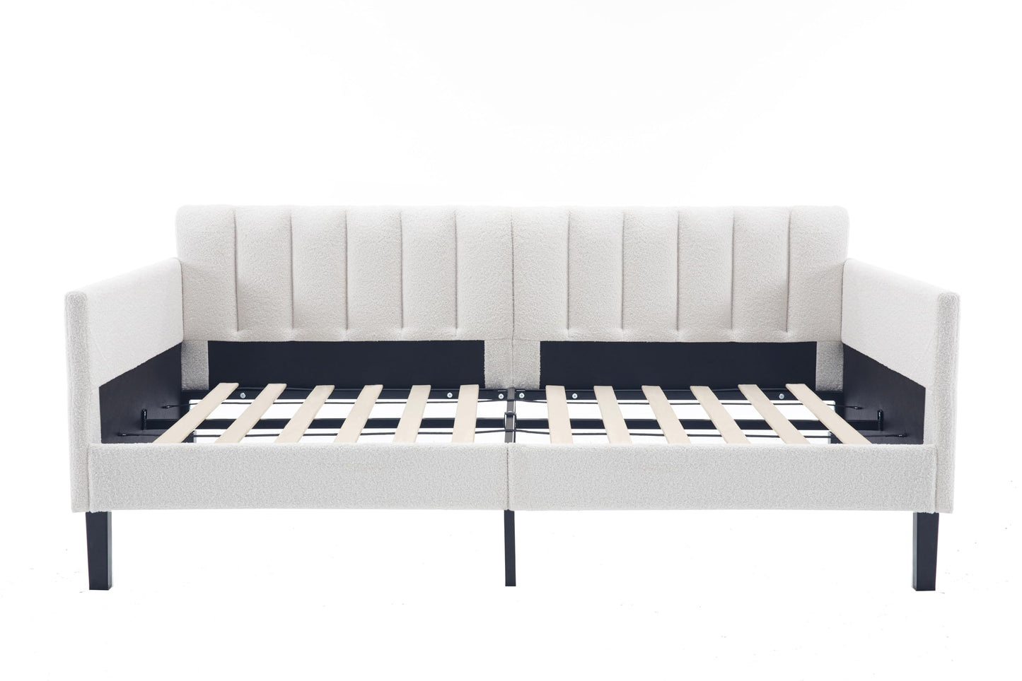 Christopher Knight Home Elena Twin Size Upholstered Daybed, Futon Sofa Bed Ribbed Tufted Backrest Lavish Modern Design, Couch Bed Frame for Bedroom Living Room Guest Room Apartment, Ivory Boucle