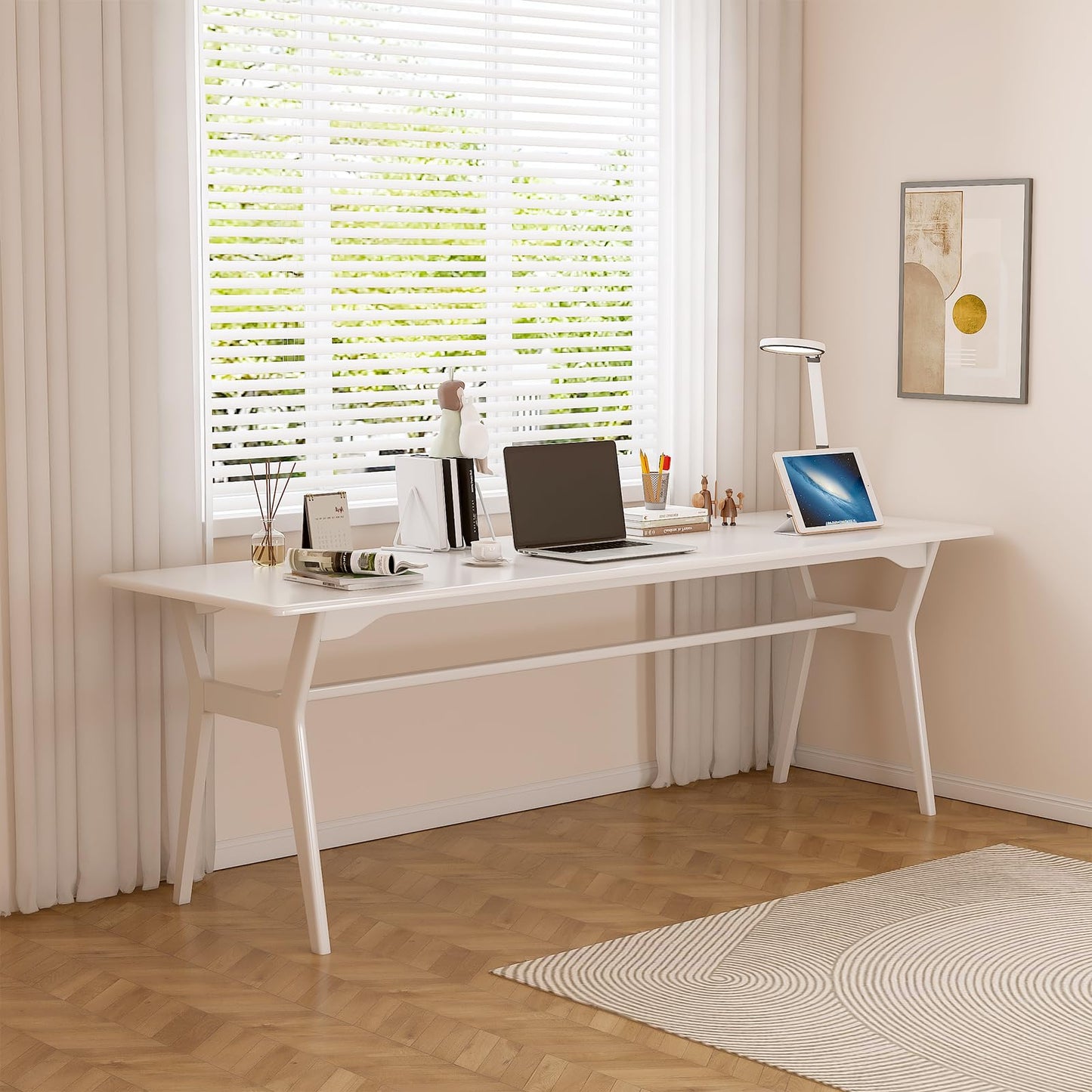 OSCHF Solid Wood Study Desk - 78.8" Double Long Computer Table for Home Office, 2-Person PC Workstation, White