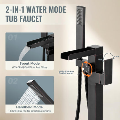 Freestanding Tub Faucet Oil Rubbed Bronze: ALEASHA High Flow Max 6.74 GPM Free Standing Tub Filler-Brass Modern Floor Mount Bathtub Faucet with Handheld Shower, for the Ultimate Elegant SPA Experience