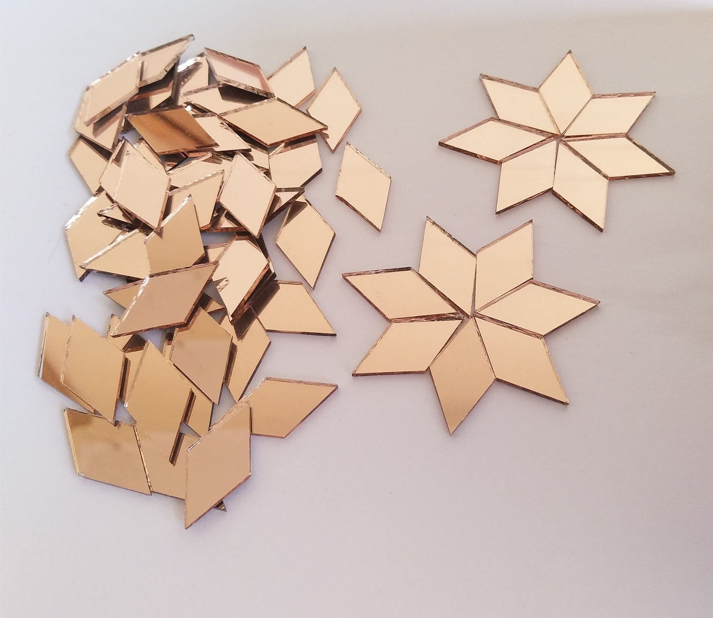 Mirror Mosaic Tiles, 200PCS Diamond Shaped Tiles, Mosaic Supplies, Craft Supplies, Mosaic Part Real Glass Mirrors (Rose Gold Mirror, 1/2x1inch)