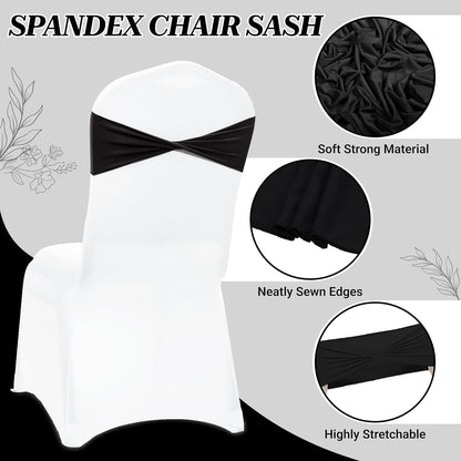 Pack 10 VDS of PCS | Black | Spandex Chair Sashes Bows Without Buckle | Stretch Elastic Banquet Universal Folding Chair