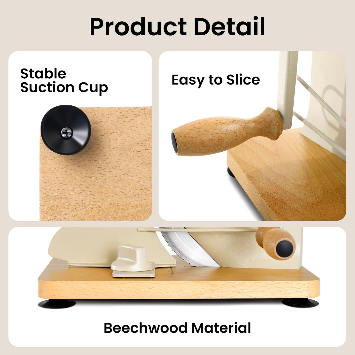 Manual Bread Slicer for Homemade Bread, Bread Cutter for Adjustable and Even Slices, Classic Hand Crank Sourdough Slicer with Scale Line & Powerful Suction Cup, Sharp Stainless Steel Blade (Cream)