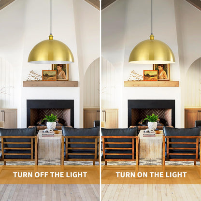 YOGIRL Gold Pendant Light, 20" Farmhouse Ceiling Light with Gold and White, Elegant Semi-Circular Shade Design, Adjustable Height Industrial Dome Pendant Lights for Kitchen Island, Dining Room