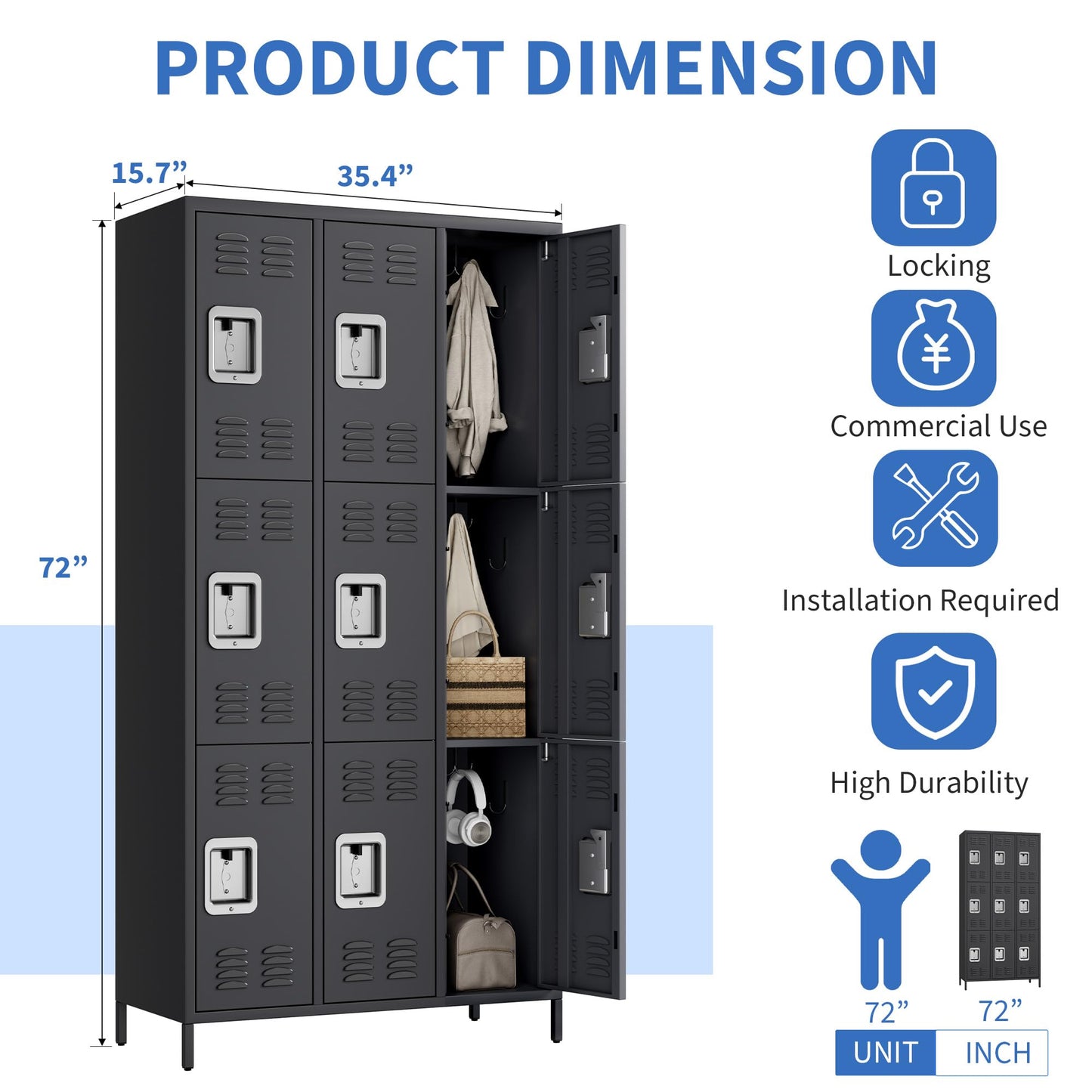 GarveeLife Employee Lockers for Office 9 Doors, Metal Sorage Locker Combination for Employees, Industries Double Tier Metal Locker for Home, School, Gym